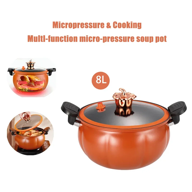 8L Orange Pumpkin Micro Pressure Pot New Household Multifunctional Non Stick Induction Cooker Pot Gas Stove Universal Soup