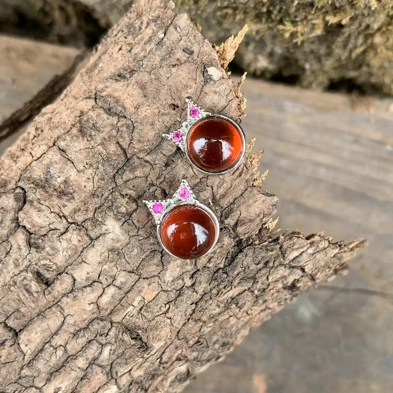 Natural Garnet 925 Sterling Silver Stud Earrings for women Heart Stone Jewelry Gift