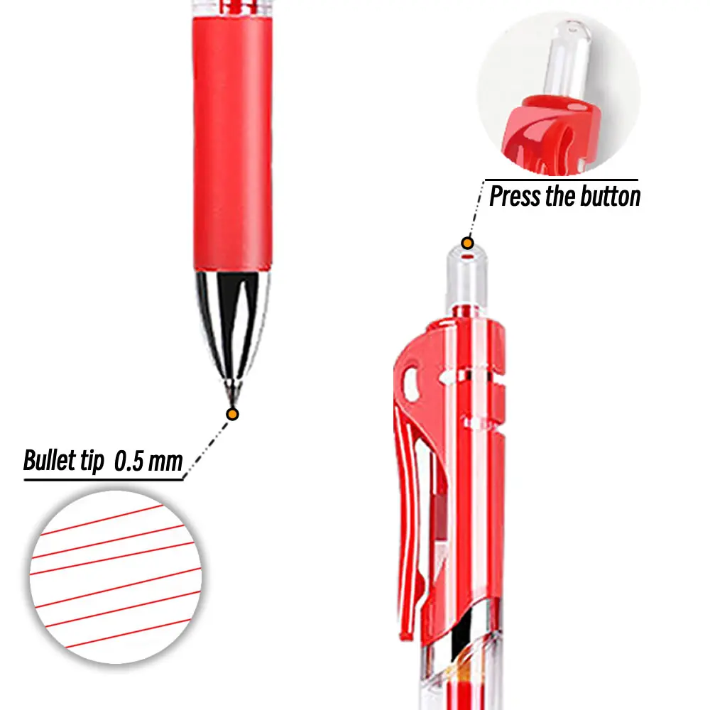 Retractable 0.5mm Red Ink Gel Pens Refills Colored Aesthetic Stationery Pen Supplies Ballpoint & Office Pencils Writing School 4