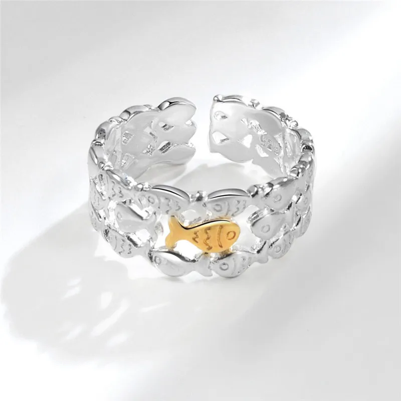 Creative Sweet 925 Sterling Silver New Fashion Shoal Of Fish Multilayer Bridal Sets Rings For Women Girl Fine Jewelry LR273 2