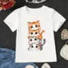 Cute Anime Cat Pattern Printed Girls Cotton T-Shirt Summer Kids Short Sleeve T-Shirt Pajamas Comfortable Soft Fabrics 1