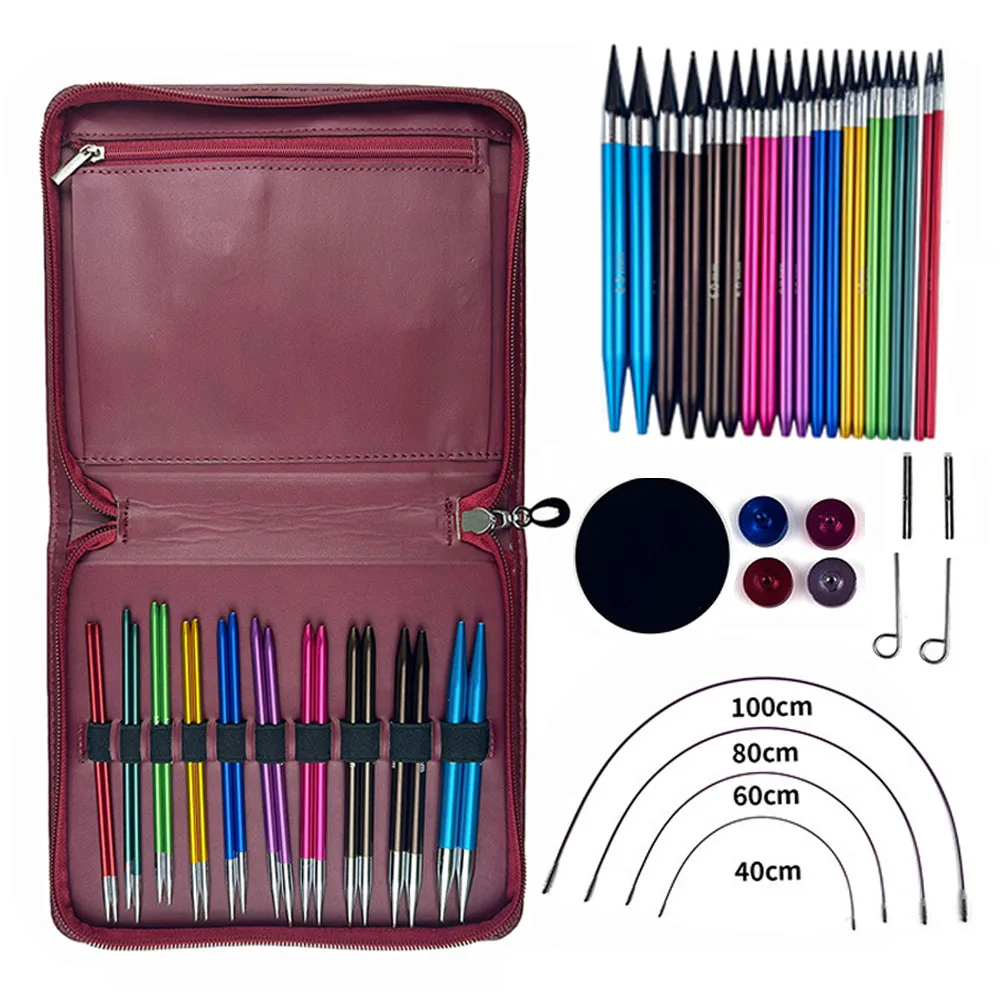 Interchangeable knitting needles crochet hook aluminum circular knitting needles set weaving yarn craft sewing tools