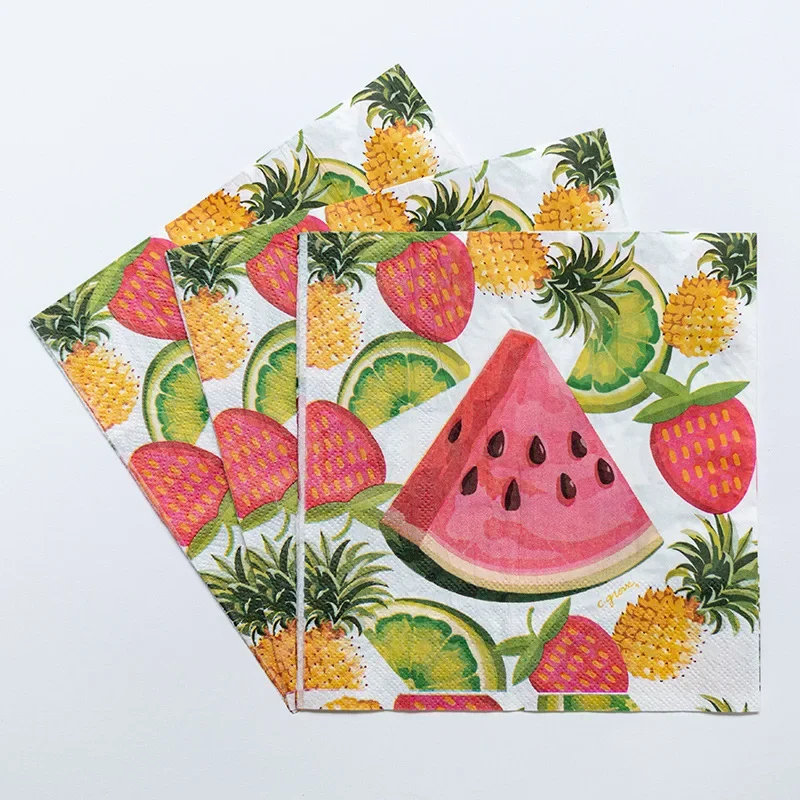 33cm 2-Ply Watermelon Pineapple Lemon Fruit Printed Napkins Party Decoration Flower Paper Napkins Butterfly Bart Paper 20pcs/Pac