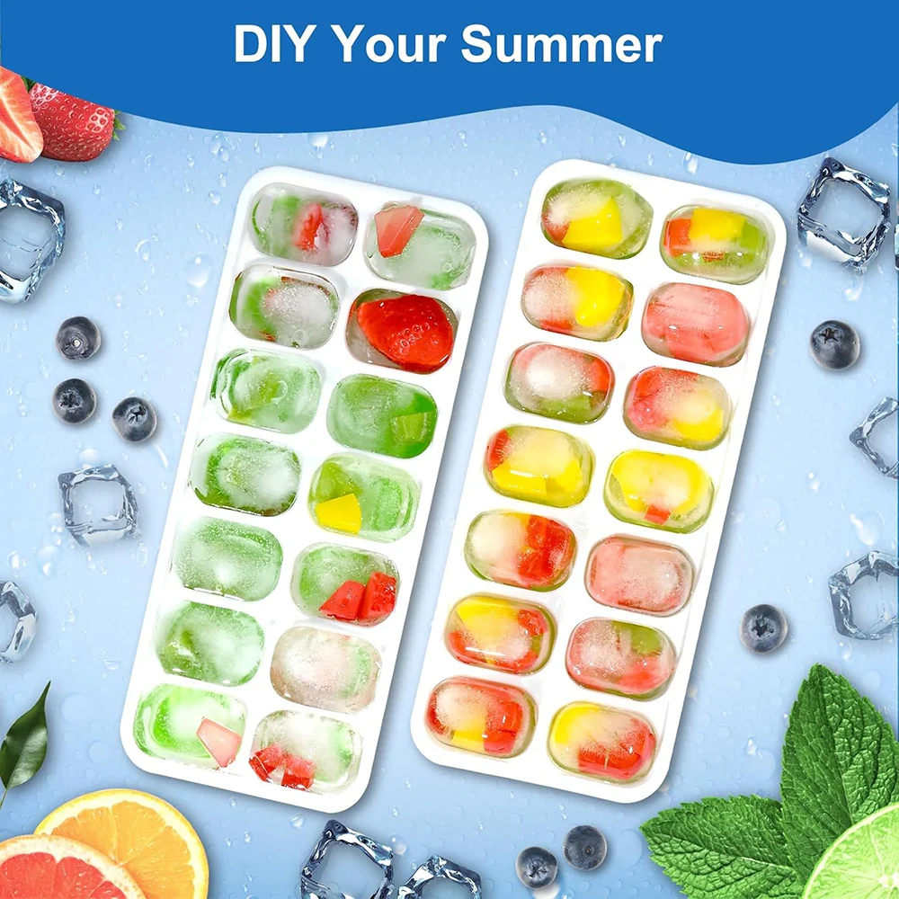 Premium Ice Cube Tray Set with Removable Lid - Easy-Release, BPA-Free, Stackable