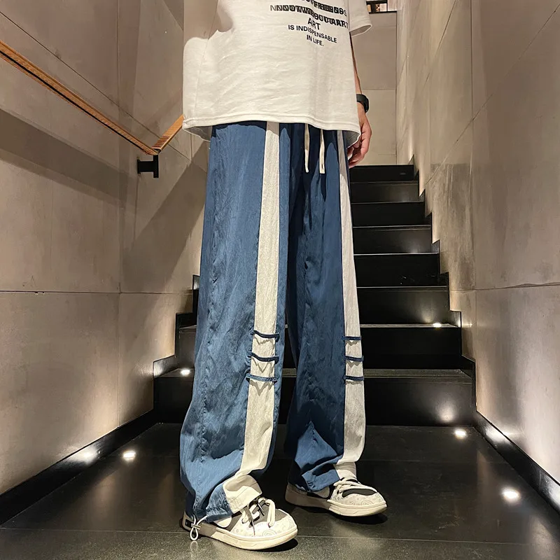 Summer Trendy Casual Long Pants For Men Ice Silk Heavenly Silk Smooth Wide Leg Loose And Thin Style Straight Leg Fashion Legging