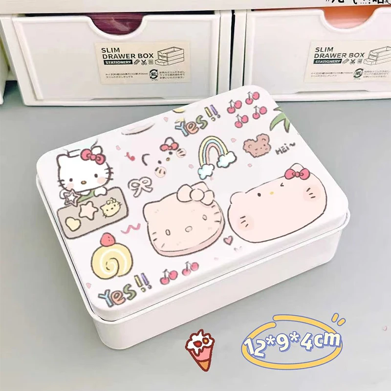 

Kawaii Sanrio Anime Iron Box Hello Kitty Accessories Cute Beauty Cartoon Desktop Storage Small Card Organizer Toy for Girl Gift