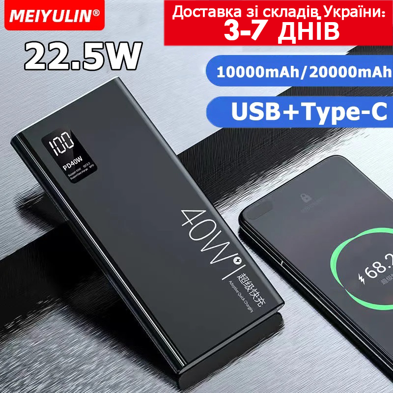 22.5W 20000mAh Power Bank Portable 10000mAh Fast Charging PD USB C Powerbank External Spare Battery For iPhone Xiaomi Samsung