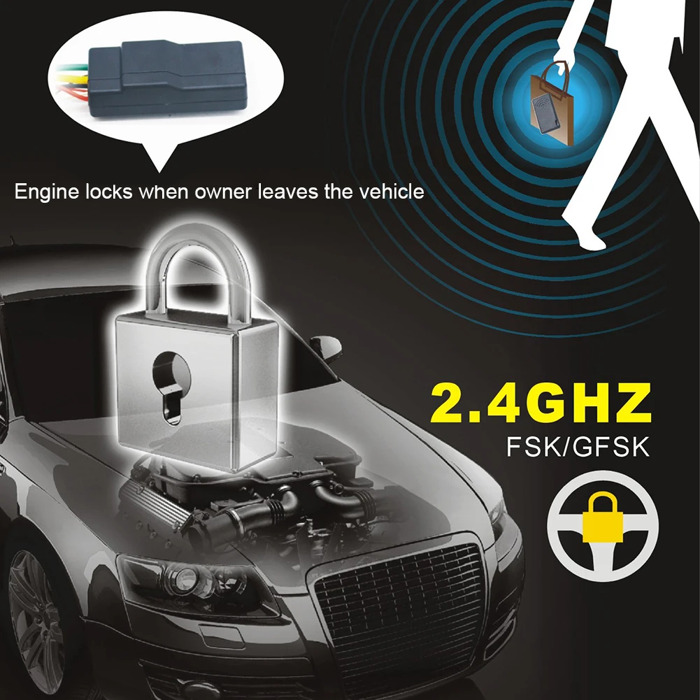 12V 무선 자동차 엔진 잠금 장치 2-8미터 센서 도난 방지 장치 도난 방지 2.4GHz RFID 자동차 경보 엔진 다크 락 알람