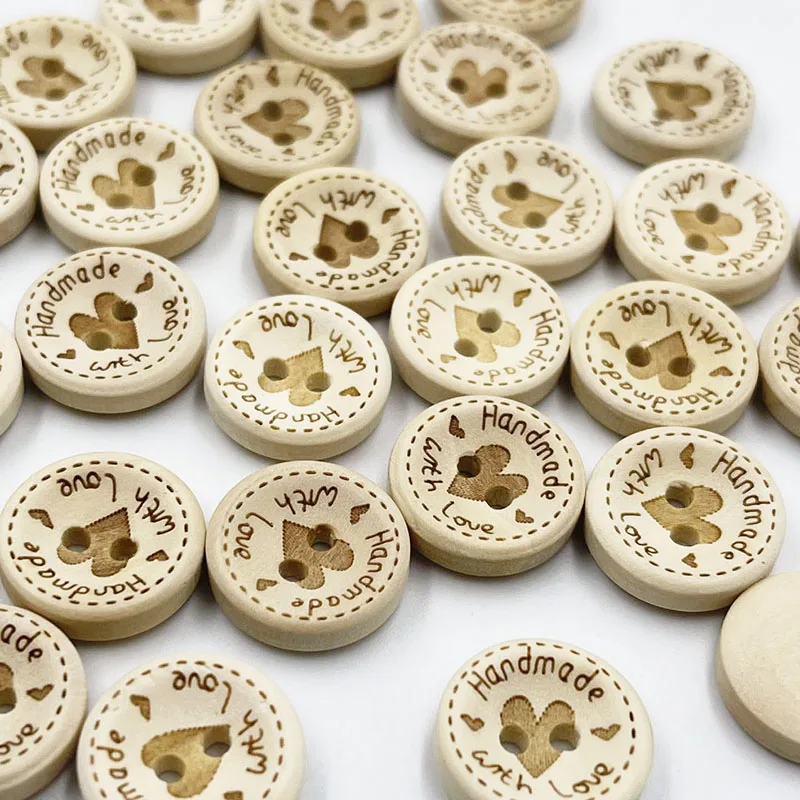 Wood Sewing Buttons Scrapbooking Handmade  Wooden Buttons Handmade Love  20mm - 50pcs - Aliexpress