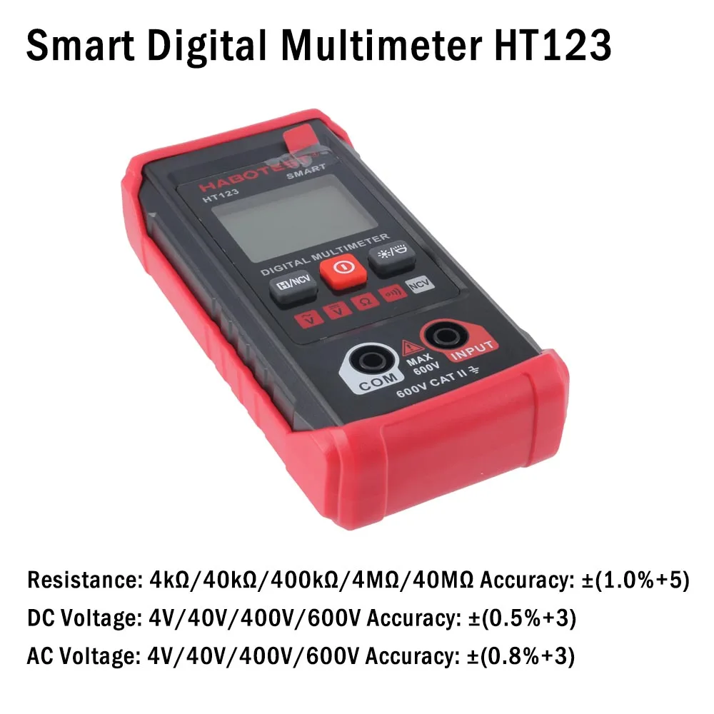 

1pc HABOTEST HT123 Smart Digital Multimeter 4000 Count AC DC Voltage Resistance Continuity NCV Tester