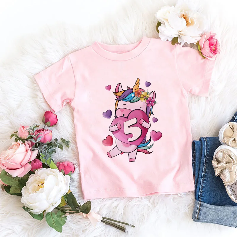 

Funny Girl Birthday Gift Unicorn T Shirt for Girls Tshirt Number 3 4 5 6 7 8 9 Kids Clothes Girls Funny Tshirt Present