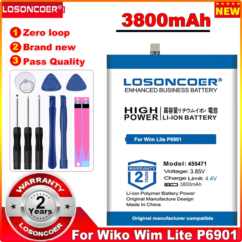 

LOSONCOER 0 Cycle 100% New 3800mAh 455471 Battery for Wiko Wim Lite P6901 in stock