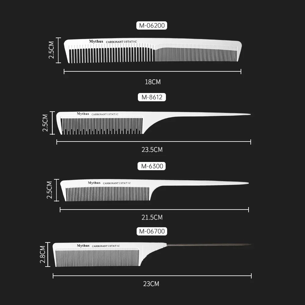 Mythus Series Carbon Antistatic White Comb For Hairdressing Long Heat Resistant Barber Haircutting Comb With Hook Design M-6500 3