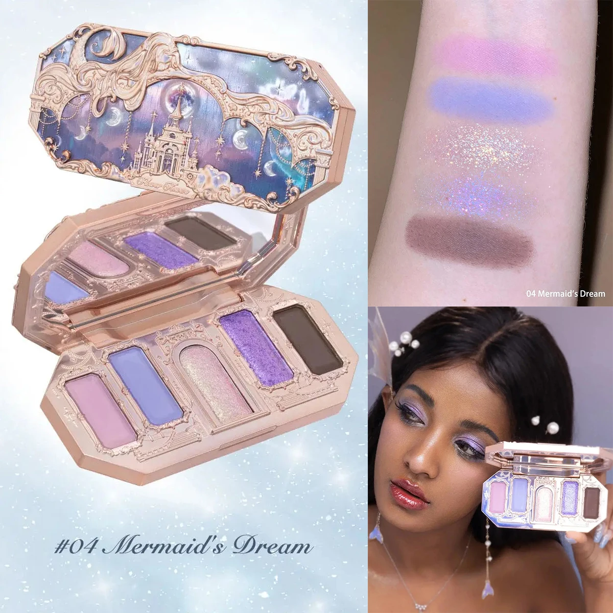 Eye Shadow Flower Knows Moonlight Mermaid Eyeshadow Palette Matte Glow Shimmer Waterproof 5 Color Highly Pigmented Vegan