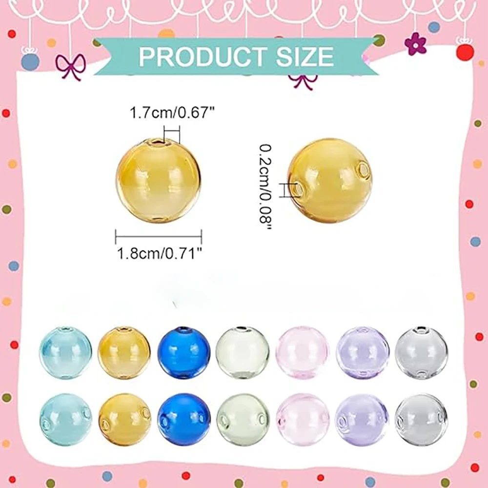 100Pcs Transparent Blow Glass Beads 18mm Round Globe Beads for DIY Earring Wish Ball Bottle Pendant Keychains Crafts Decor