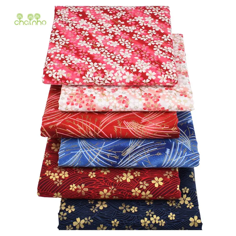 Chainho,Printed Plain Weave Cotton Fabric,DIY Quilting Sewing Material,Patchwork Cloth,Floral Series,6 Designs,20x25cm,15CD22
