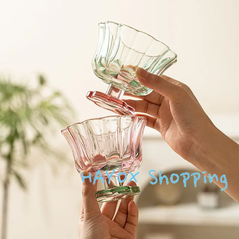 Creative Petal Small Glass Cup Dessert Cup Advanced Sense Oat Mug Glass Ladies High Appearance Level Milk Mug Juice Water Cups