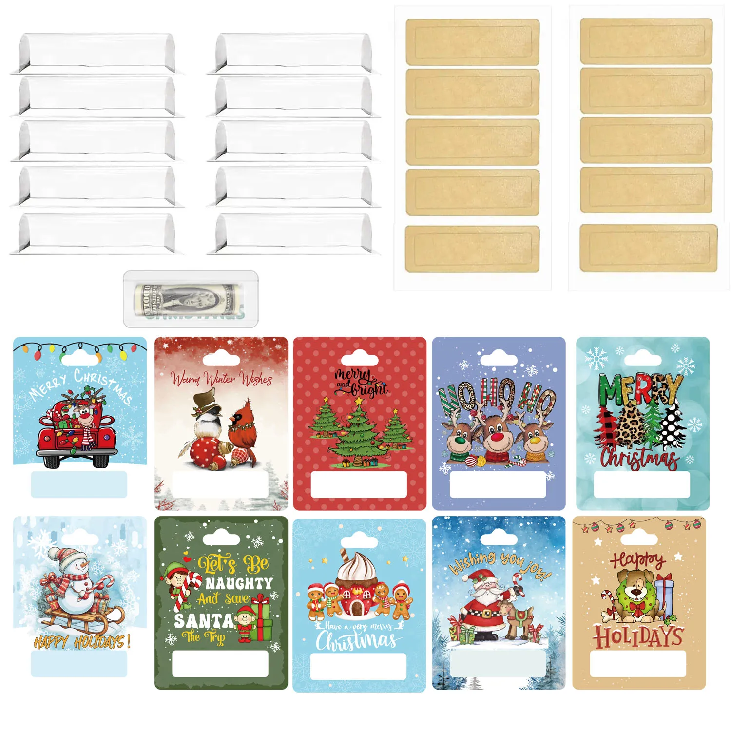 Weihnachts-Geldhalter-Ornamente zum Verschenken von Bargeld, einzigartige Design von Geld-Geschenkkarten mit Kunststoffabdeckung und Kleber für Weihnachten