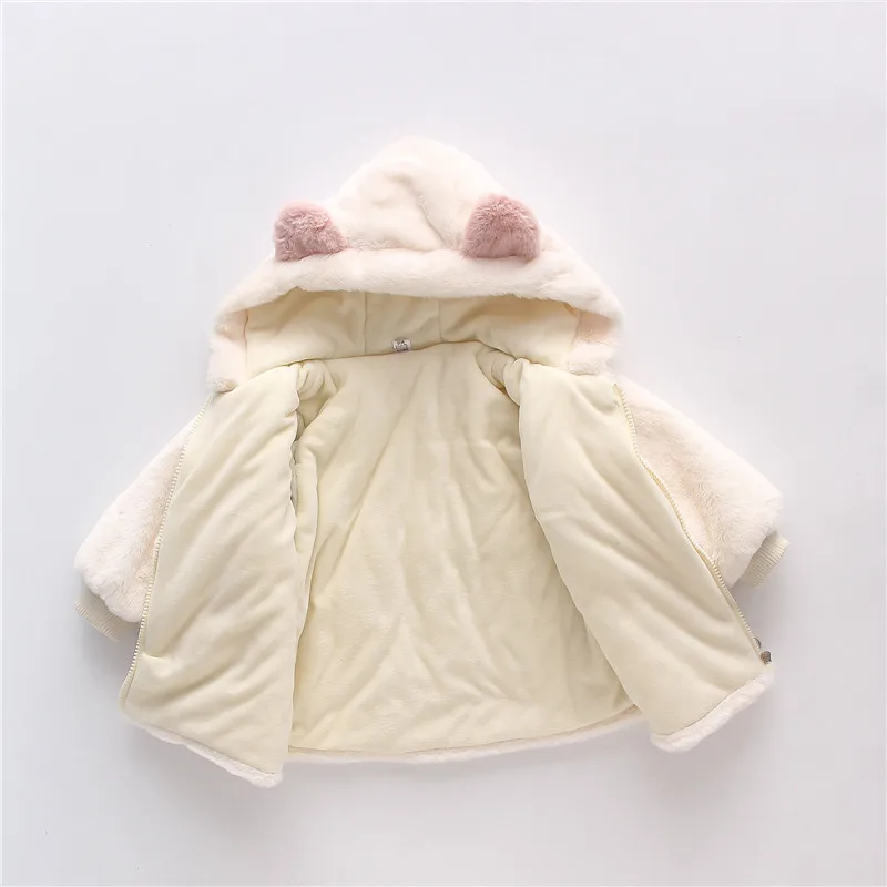 Winter Baby Girl Coat Cute Animal Print Diagonal Cross Bag Coat Sweet Beauty Baby Hooded Warm (0-3 Years Old)