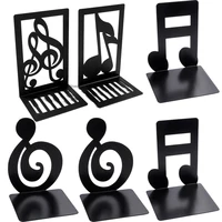 Creative Black and White Key Note Metal Bookends Heavy Duty Black L-Shaped Bookends, Office Bookshelf Storage Gift for Music Lov 1