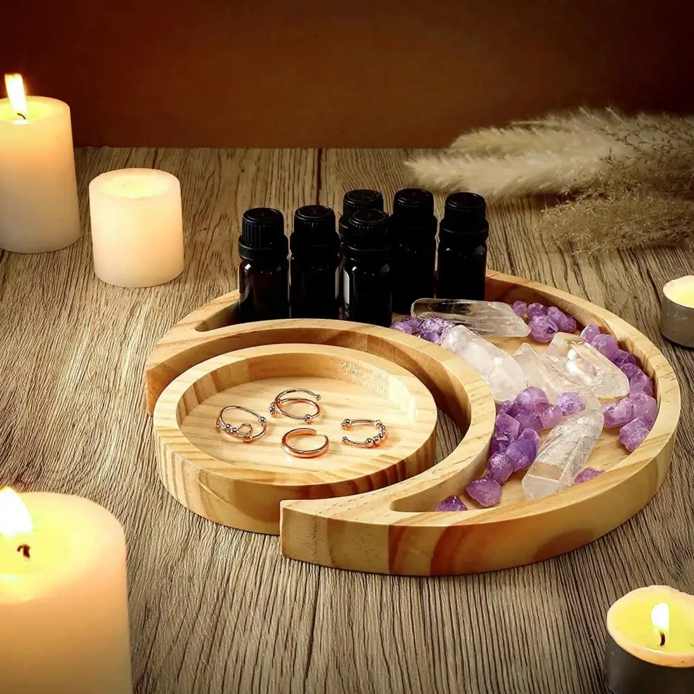 Storage Tray Elegant Moon Star Wooden Jewelry Tray for Desserts Parties Smooth Edge Serving Plate for Ramadan Decorations Gifts 2