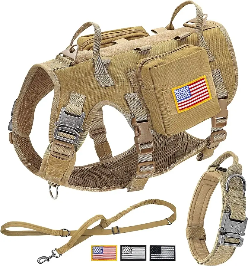 

Forestpaw Tactical Dog Vest Harness and Easy Control Training Dog Collar with Bungee Leash Set No Pull Military Harness