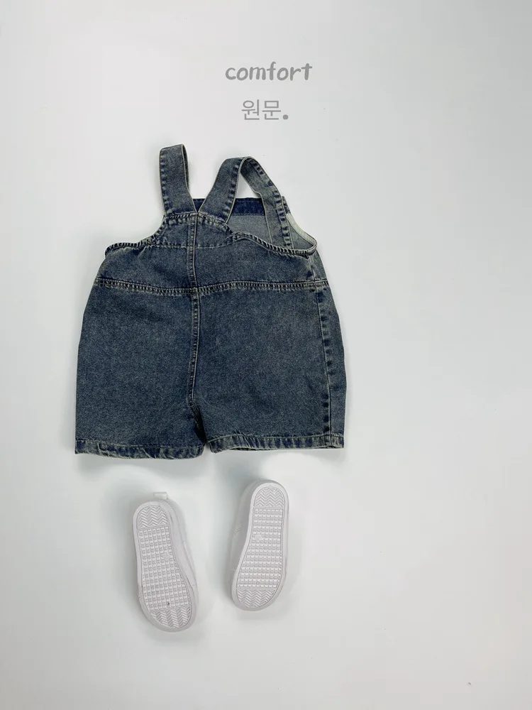 2025 Summer New Vintage Girls Overalls Kids Boys Pocket Denim Strap Pants Children Jeans Shorts Fashion Baby Clothes