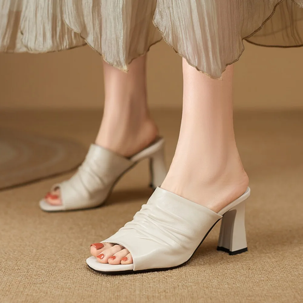 Soft sheepskin high-heeled slippers for summer wear, comfortable and fashionable niche women's sandals