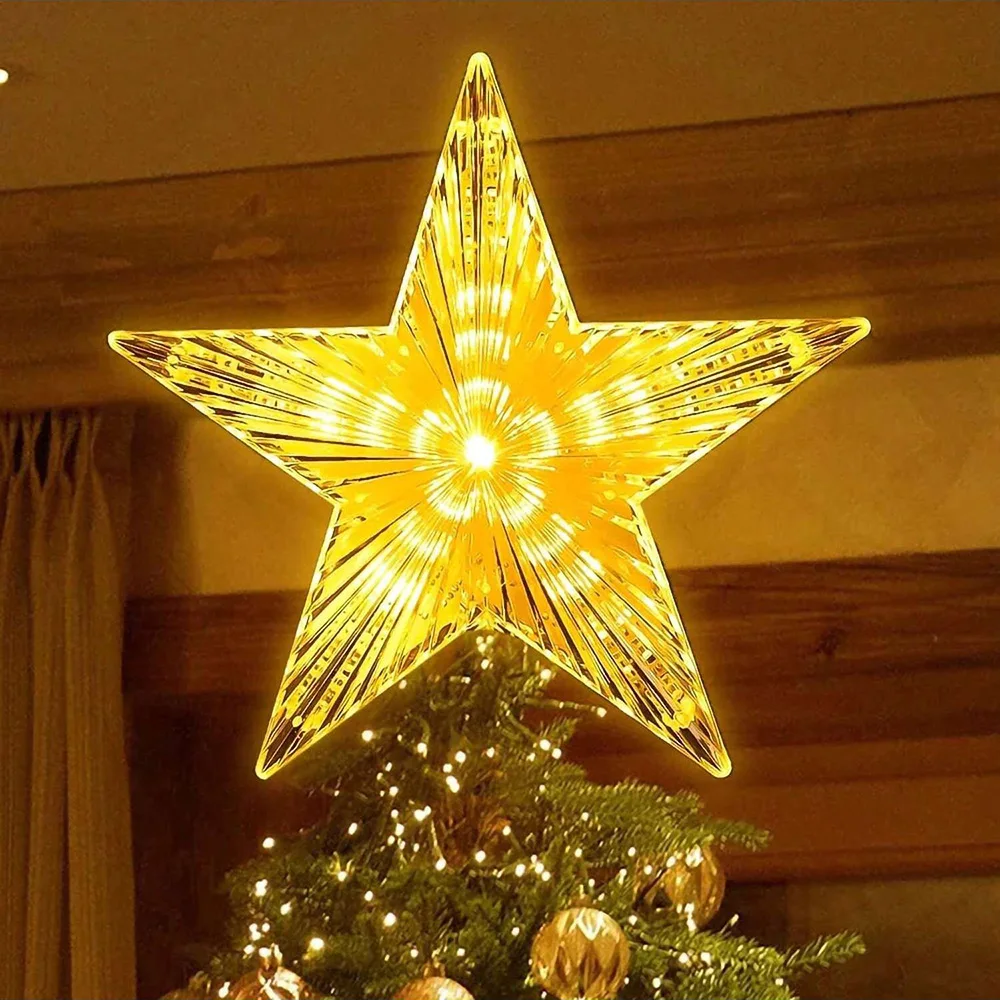 Christmas Tree Ornaments Top Stars LED Light Lamp Christmas Decorations 1Pcs 15/19cm For Home Xmas Trees New Year