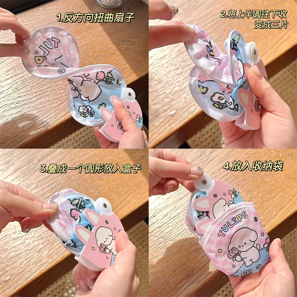New Foldable Cute Cartoon Portable Collapsible Fan Creative Summer Small Fresh Cool Fan Hand Fan Round Pocket Fan 2