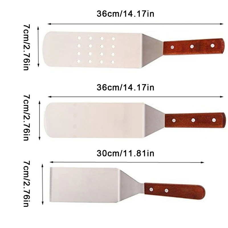 3pcs/set Steak Cooking Shovel Kitchen Tools Stainless Steel Pizza Pancake Spatula Frying Fish Beef Turner Iron Plate BBQ Spade