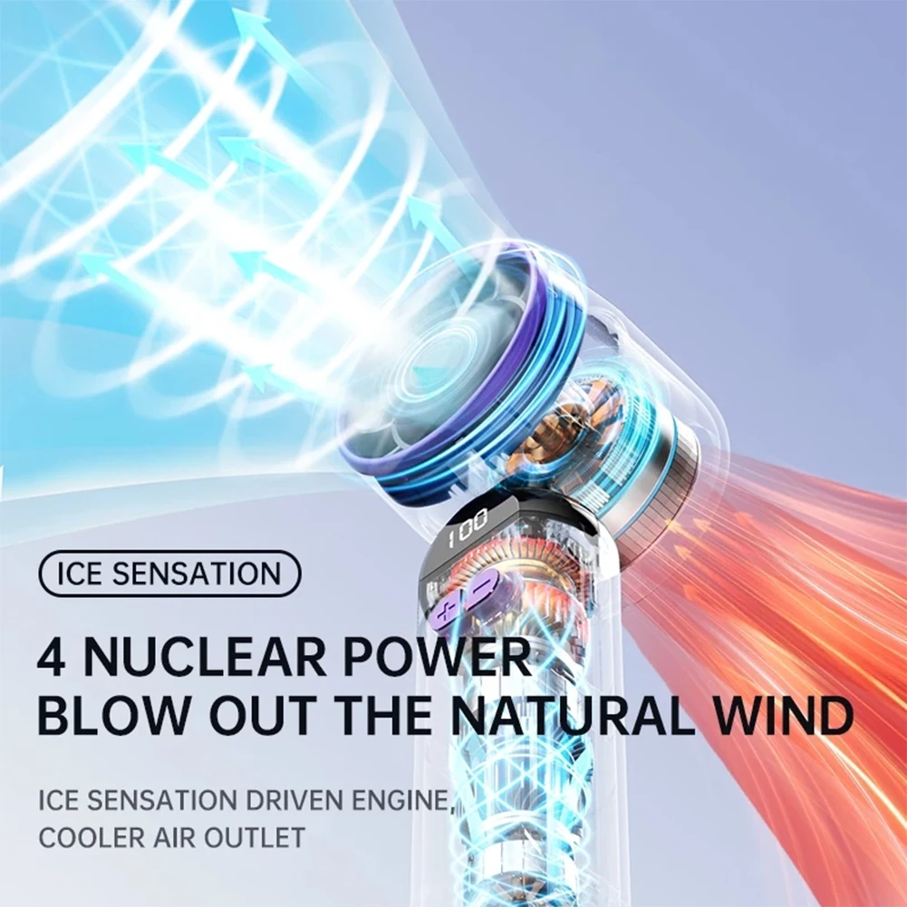 High-Speed Folding Fan LED Digital Display Adjustable Cooling Fan Mini Cold Fan for Camping Hiking Outdoor Activities