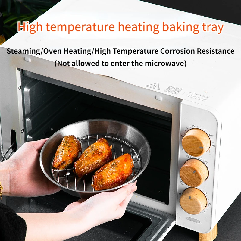 304 16cm stainless steel baking tray air fryer baking disc meat barbecue tray circular oil draining tray multi-purpose 3