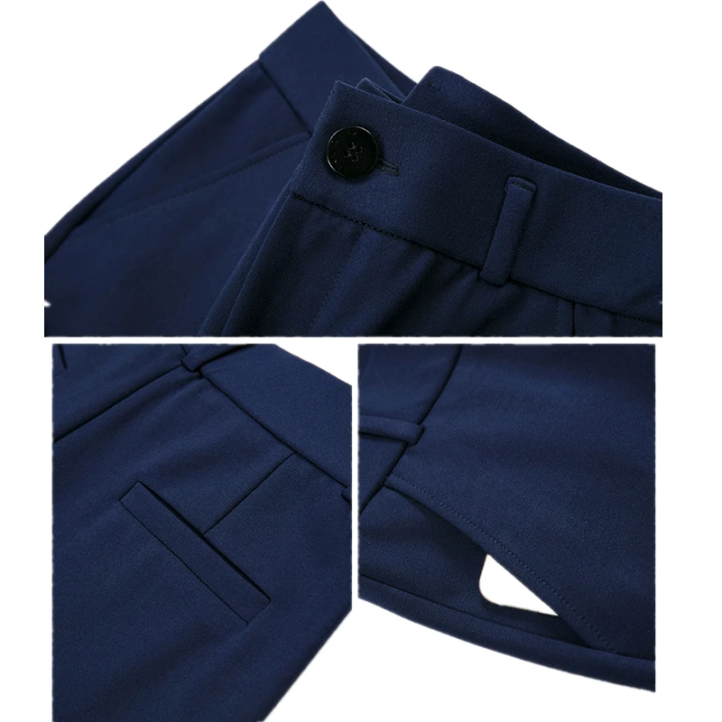 تمتد عالية الخصر السراويل النسائية أزياء عارضة السراويل السوداء الكاكي الأزرق الداكن بنطلونات النساء Pantalones