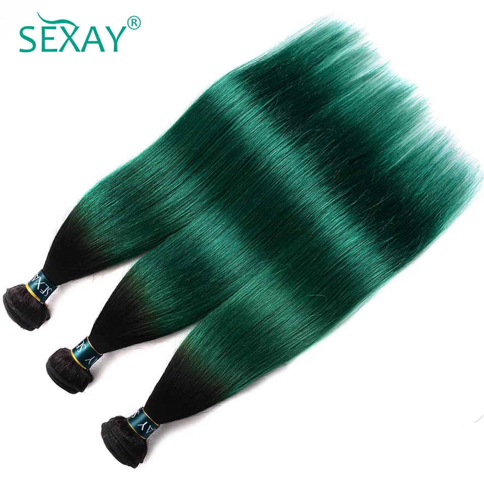 Sexay 1B Emerald Green Human Hair Bundles 3/4 Pcs Lot Pre Colored Ombre Teal Turquoise Straight Human Hair Weave Bundles