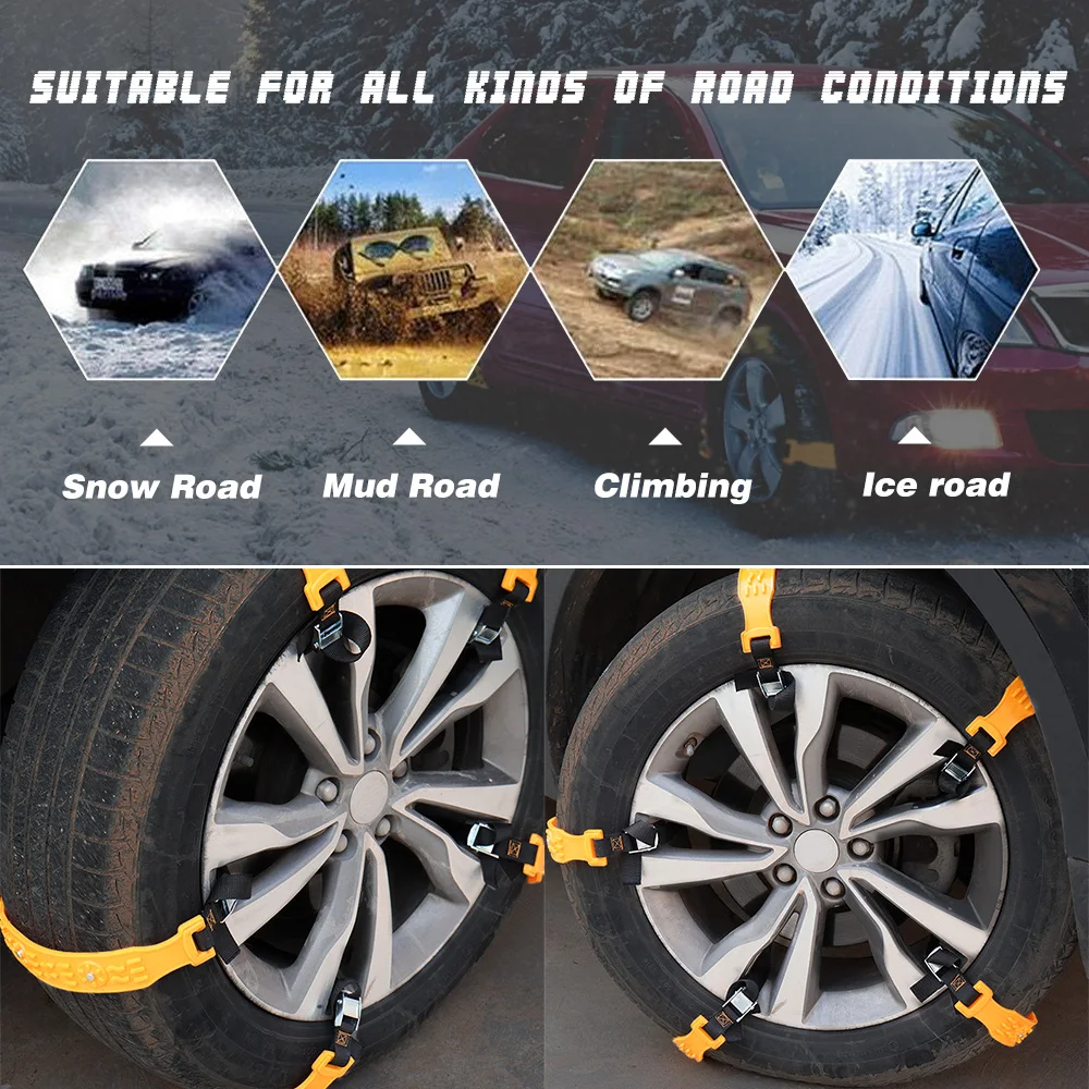 2 Pieces TPU Car Tire Snow Chains Anti-Skip Belt Safe Driving For Most Car SUV VAN Wheel Outdoor Emergency Chain