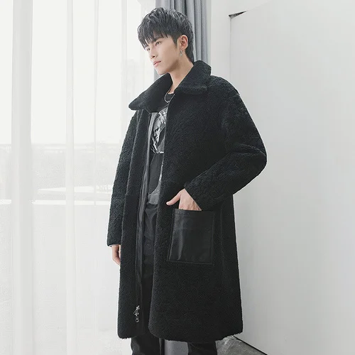 

Шуба мужская длинная из натуральной кожи, на овчине, двухсторонняя, 18281