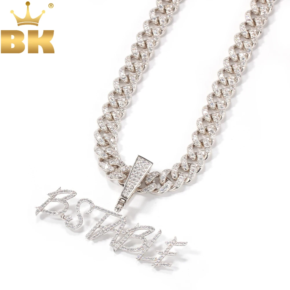 TBTK Customized Name Curisve Letter Pendant Big Clasp Fit With 12mm CZ Cuban Chain Necklaces Hiphop DIY Jewelry Best Gift