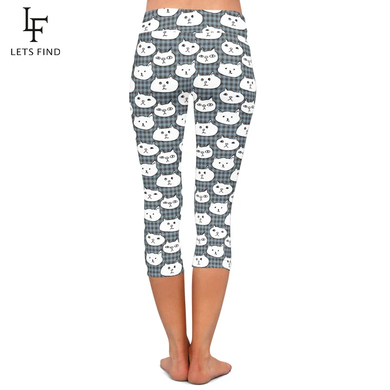 LETSFIND Cute Cartoon Pattern Printing Women High Waist Capri Leggings Summer New Stretchy Slim Leggings
