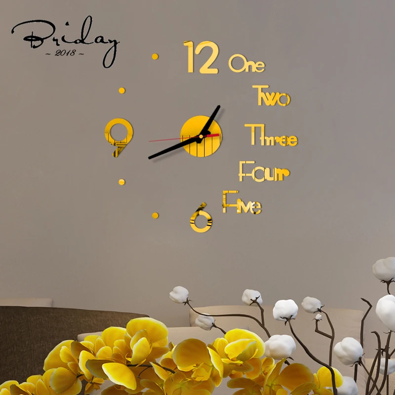 Creative 3D Acrylic Mirror Stickers Wall Clock DIY Digital Clock Quartz Needle Horloge Modern Design Living Room Home Decor digital clock wall clock wall clock sticker