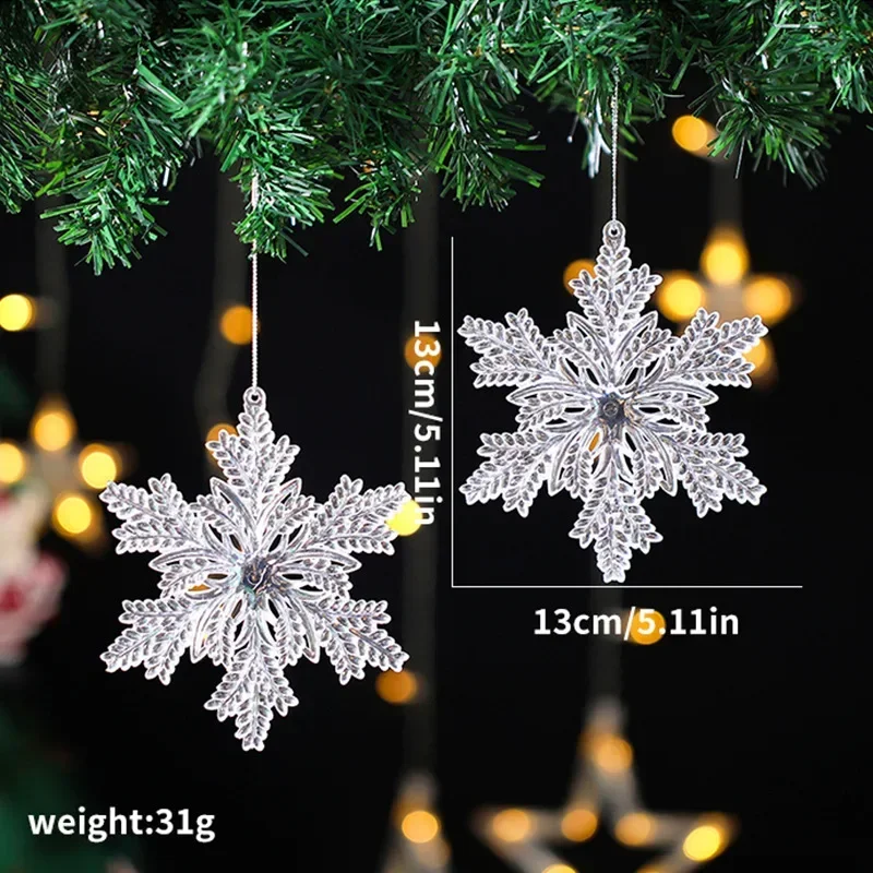 2Pcs Christmas Tree Decoration Ornaments Transparent Acrylic Shiny Star Bowknot Tree Hanging Pendants Xmas New Year Party Decor