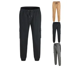 

Men Pants Trousers Spring Summer Pocket Stitching Loose Overalls Pants Men Mid Waist Lace-up Sports Pencil Pants Trousers