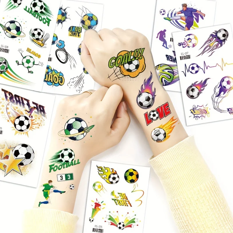 12/8 sheets of glitter football game temporary tattoo stickers for football parties, fan themed party decorations, boys