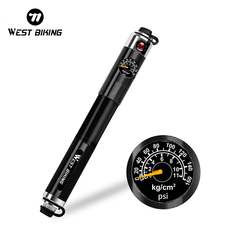 WEST BIKING YP0711034 Portable Bike Pump High Pressure Gauge Hand Pump MTB Road Bicycle Accessories Schrader Presta Valve Cycling Pump