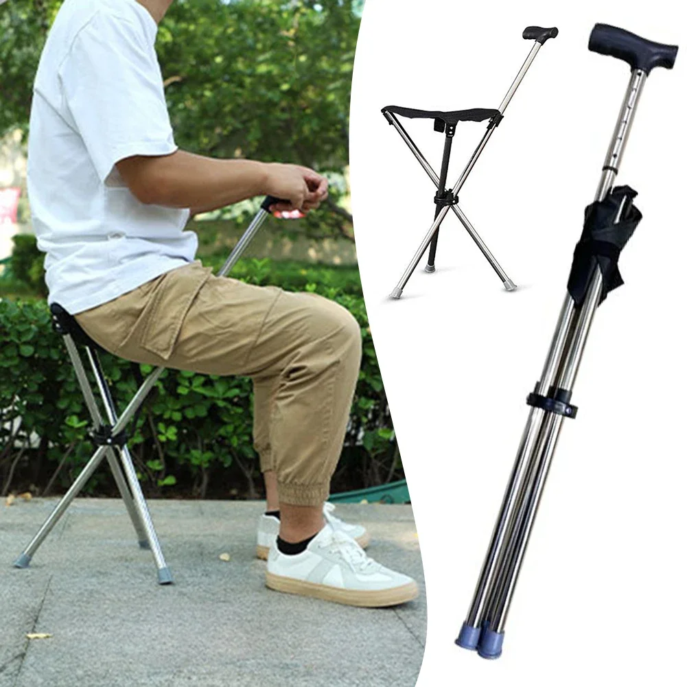 Stool Multifunction Telescopic Folding Walking Aid Cane Chair - Main Image