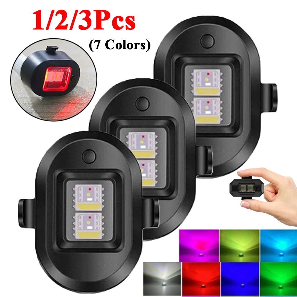 Universal 7 Color Waterproof Strobe LED Light for Motorcycle Car Bike Drone  Rechargeable Warning Light 1 Piece