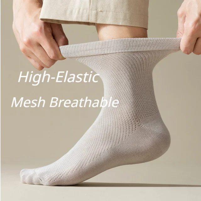 1 Pairs Men Summer Socks High Quality 96% Pure Cotton Business Deodorant Long Thin Sock Mesh Breathable Male Solid Color Casual 4