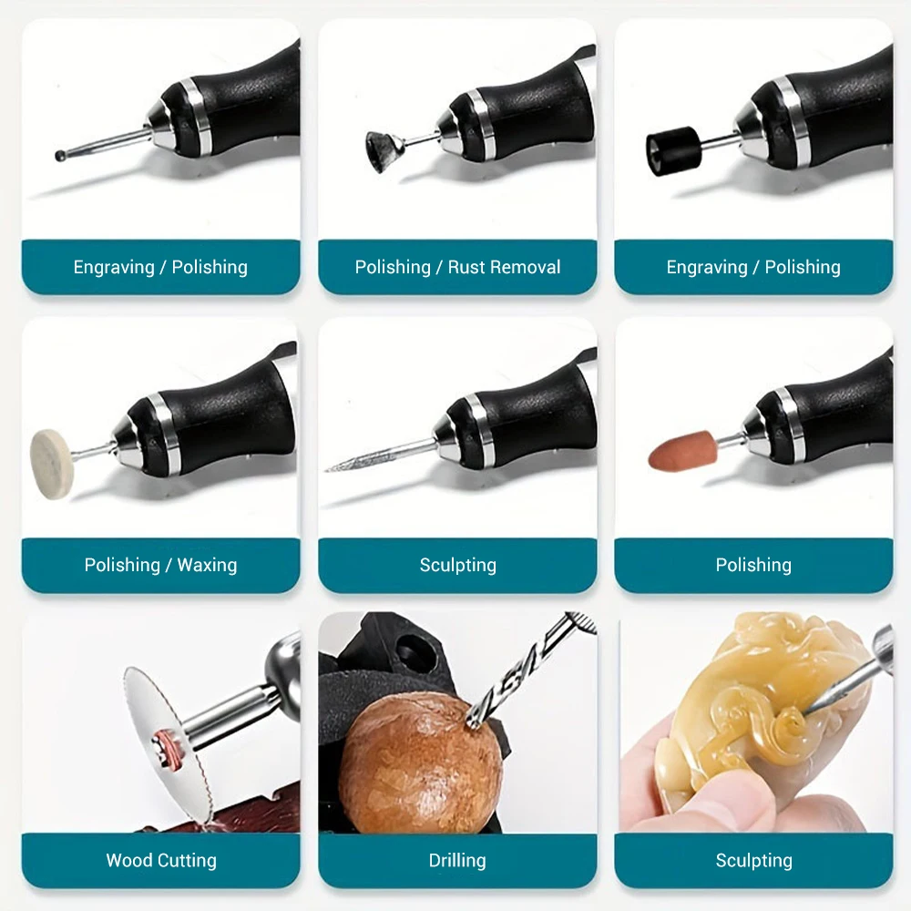 USB Multifunctional Electric Engraving Pen Kit 32/37pc 10W Cordless Electric Polisher Mini Carving Pen for Metal Glass Nail Jade