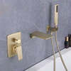 ZAPPO Brushed Gold Bathroom Bathtub Shower Set Waterfall Mixer Tap Wall Mount Solid Brass Shower Systerm w/Handheld Shower Head 3
