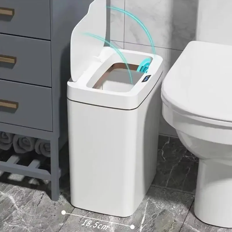 15L Smart Bathroom Trash Can Non-Contact Narrow Smart Sensor Trash Can Home Automatic Bagging Electronic